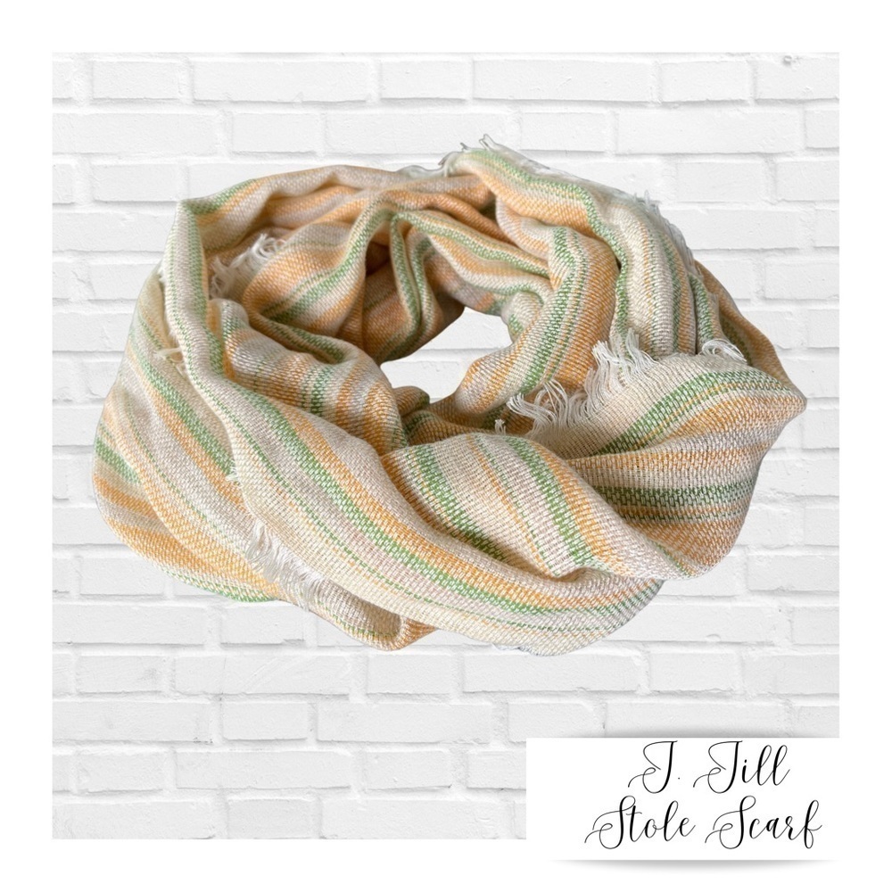 J. Jill Woven Pastel Stripe Scarf Stole Coverup Butter Yellow Soft Green Large